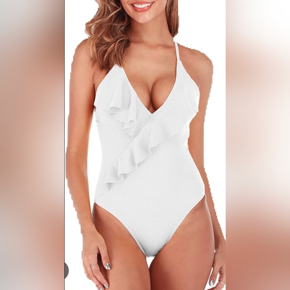 SHEIN White Ruffle Detail Bodysuit